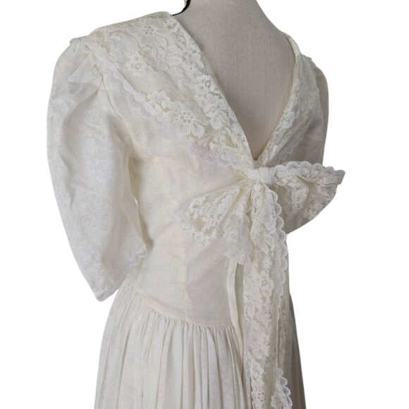70s/80s Jessica Mcclintock Gunne Sax Creamy White Floral Print Lace Dress 8 - Picture 6 of 16